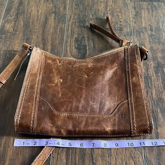 Frye Leather Melissa Zip Crossbody Cognac,Bag purse awesome distressed look - Picture 7 of 10